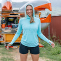 Women's Heathered VentX Long Sleeve Hooded Relaxed Fit UV - Glacier Blue